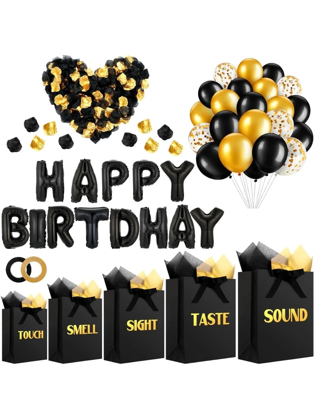 Black and Gold Happy Birthday Party Balloon and Gift Set